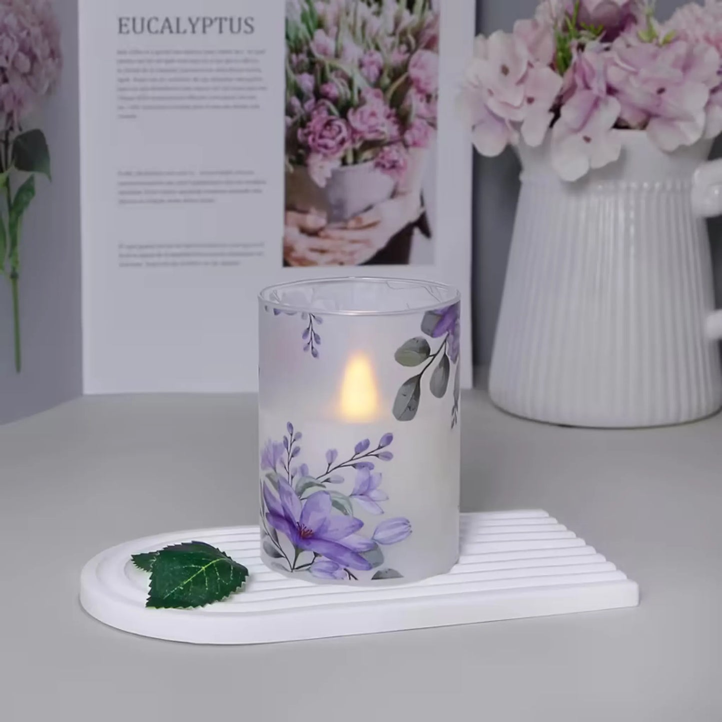 3-pakk LED-lys med lilla blomster