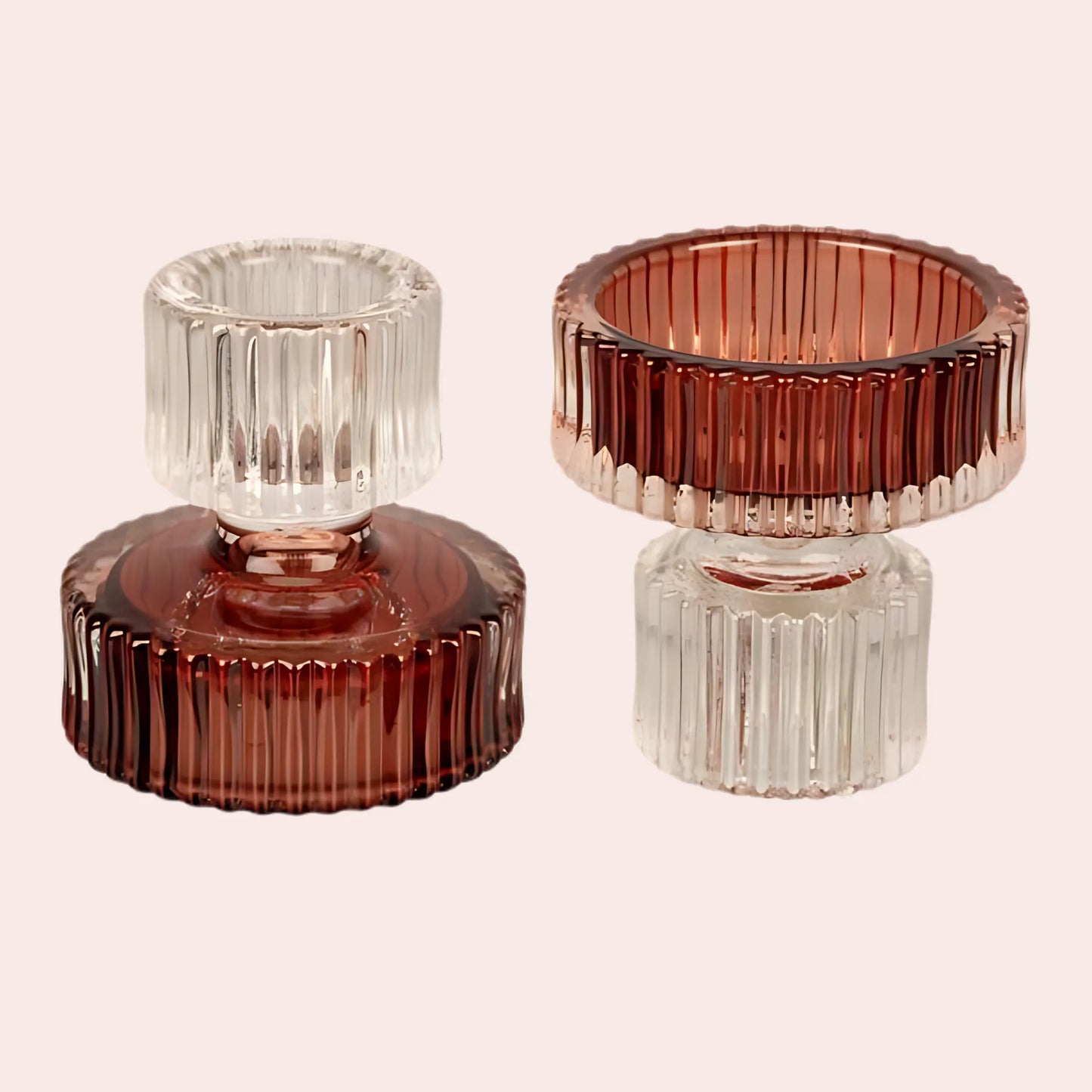 Lysestake for både kronelys og telys: amber