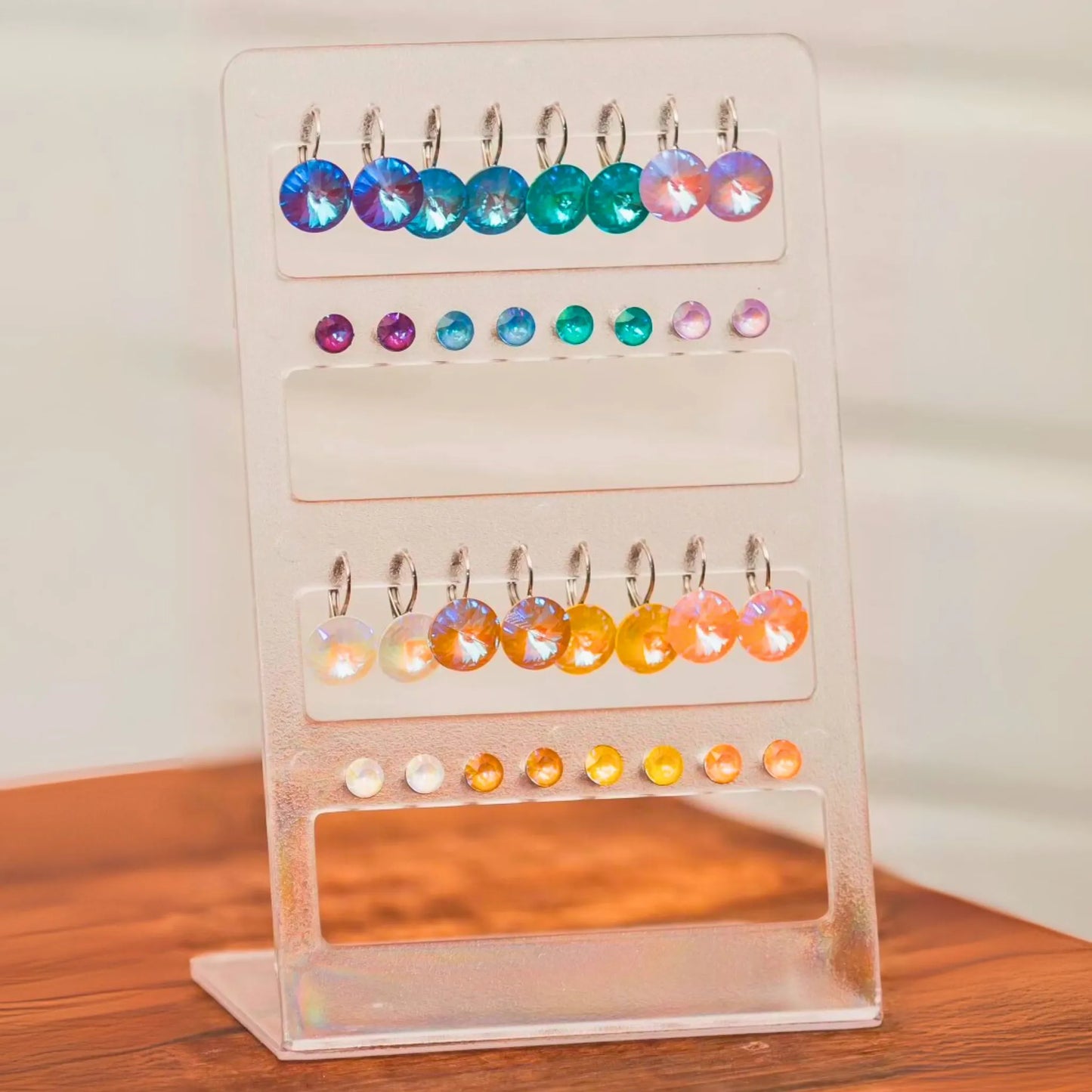 2 par sølv øredobber med peach Swarovski krystaller