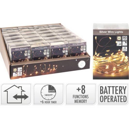 LED lyslenke 80 varmhvite lys og timer med 8 funksjoner