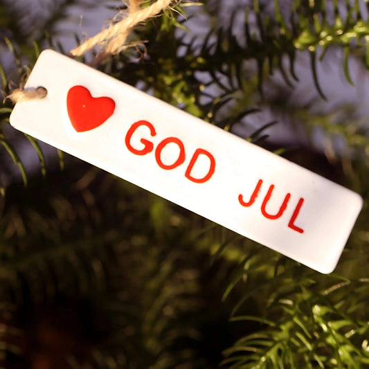 Lite "God Jul"-skilt i metall med tråd