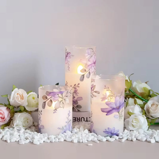 3-pakk LED-lys med lilla blomster