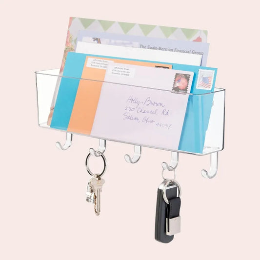 Vegghengt oppbevaringshylle til post og nøkler