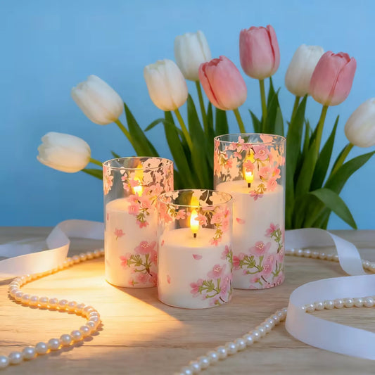 3-pakk LED-lys med rosa kirsebærblomster