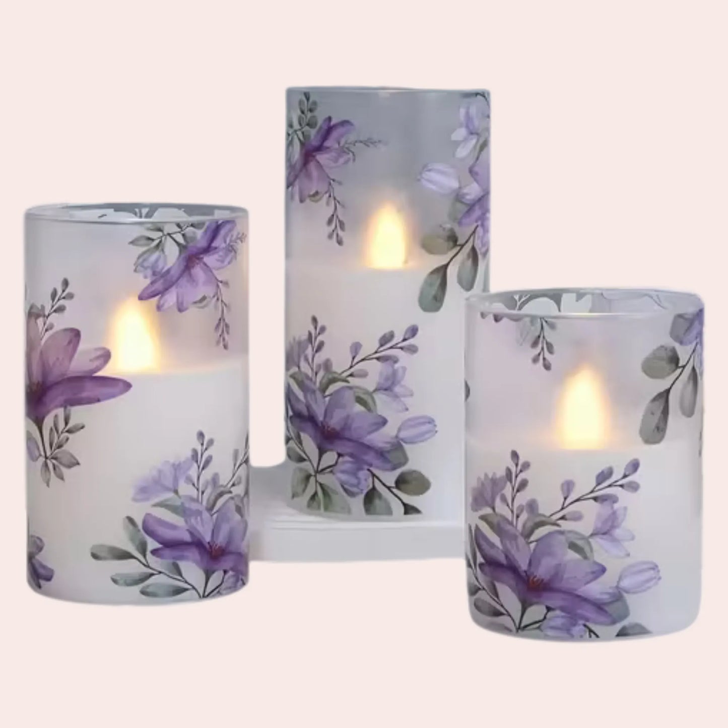 3-pakk LED-lys med lilla blomster