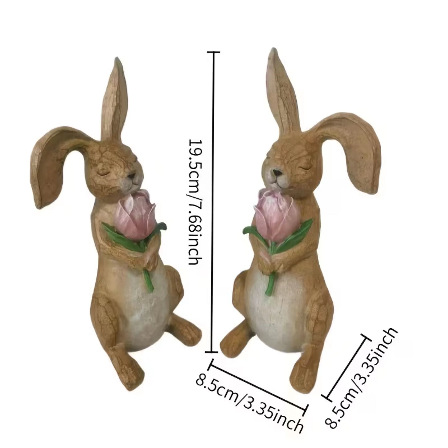 2 kaniner med rosa tulipaner