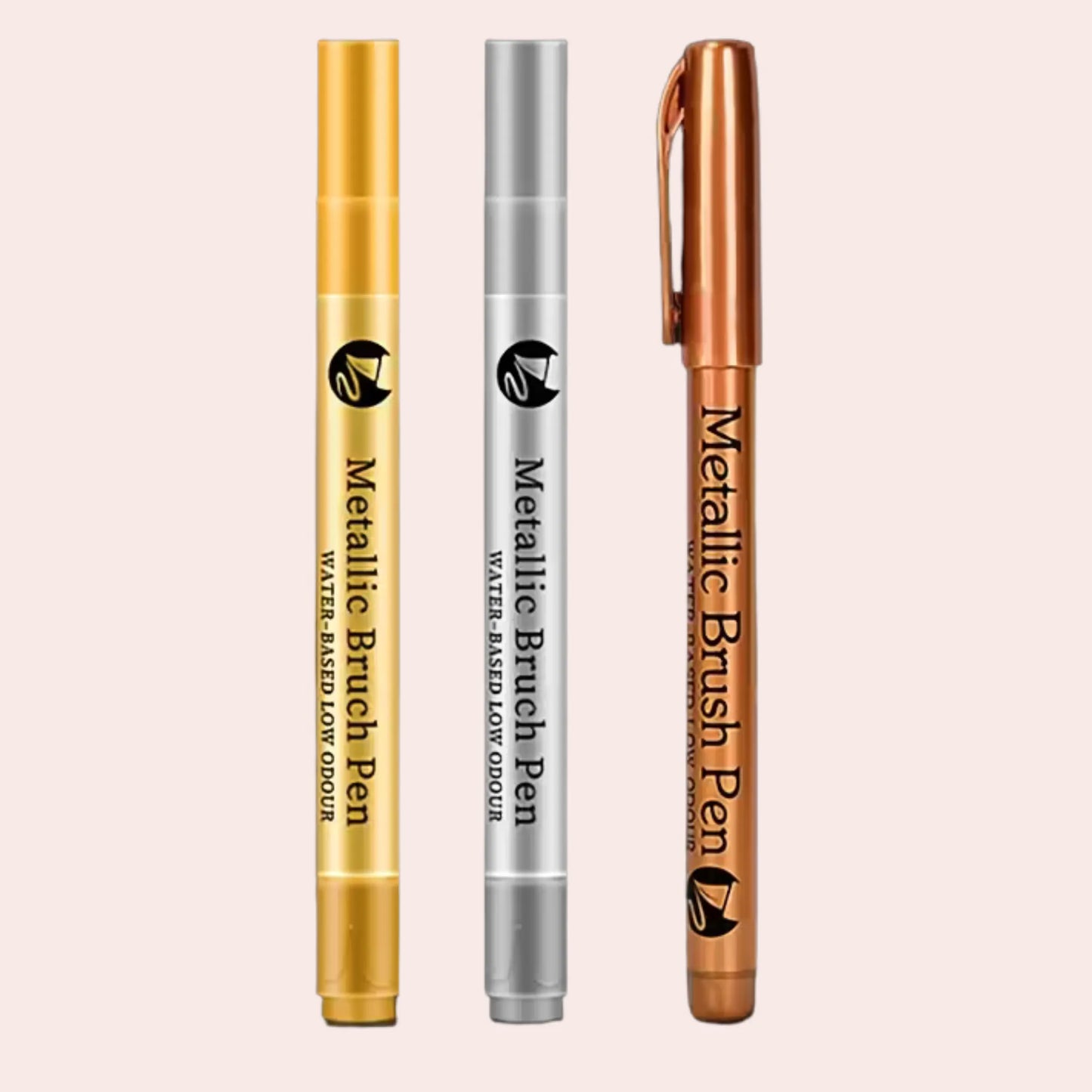 Metallic tusjer 3 stk: gull, sølv og kobber