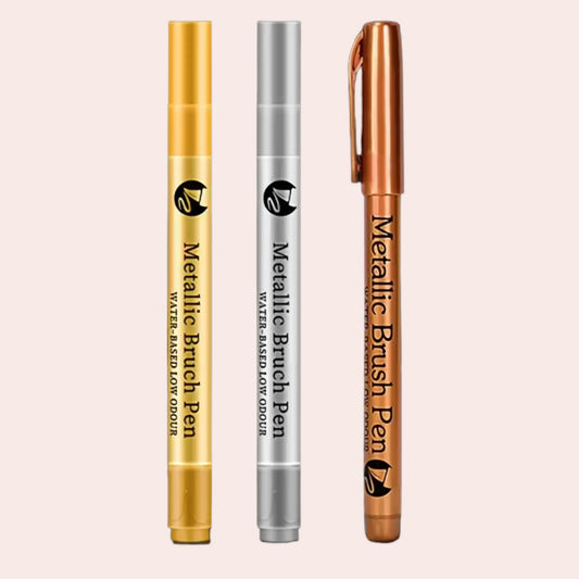 Metallic tusjer 3 stk: gull, sølv og kobber