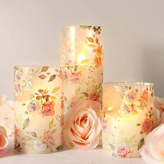 3-pakk LED-lys med rosa roser