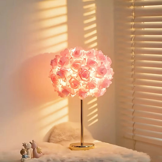 Bordlampe med rosa roser