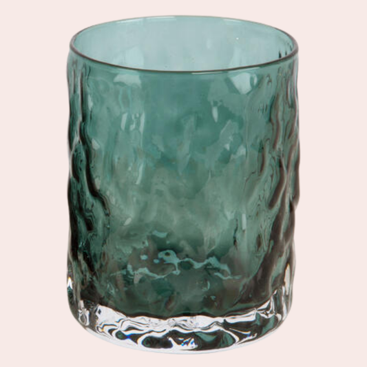 Stor petrolfarget telysholder i bølget glass