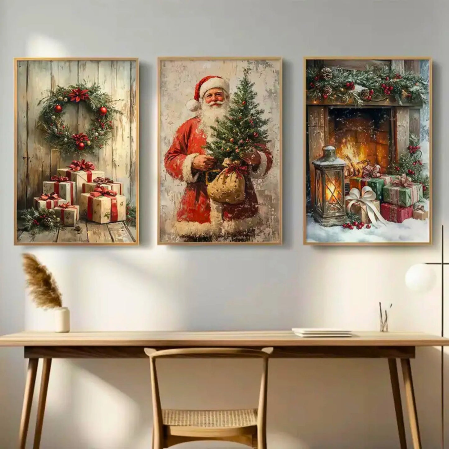 Vintage julemotiv på lerret - 3 stk