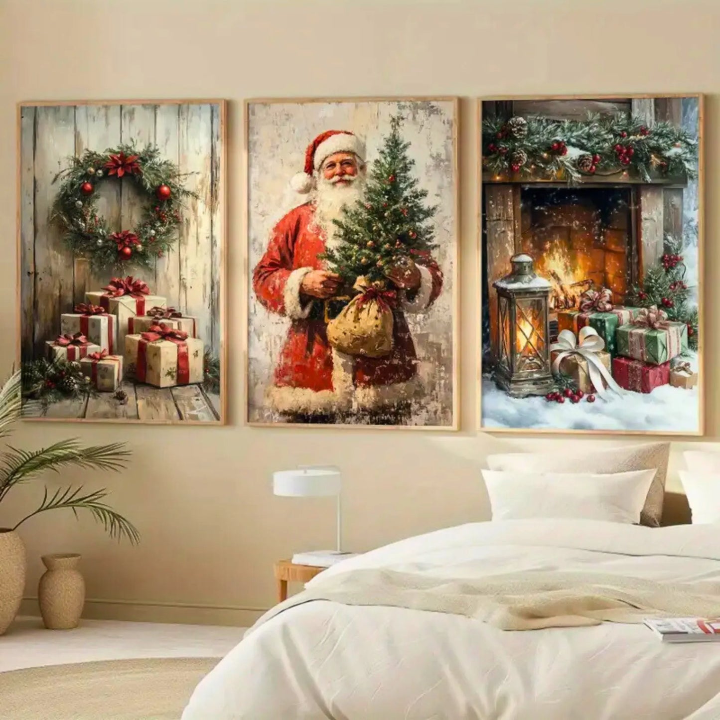 Vintage julemotiv på lerret - 3 stk