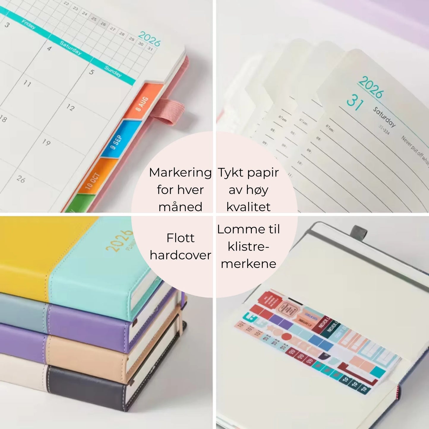 2026 Ukentlig og månedlig planlegger: Blå og lilla