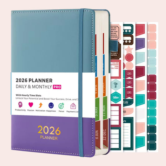 2026 Ukentlig og månedlig planlegger: Blå og lilla