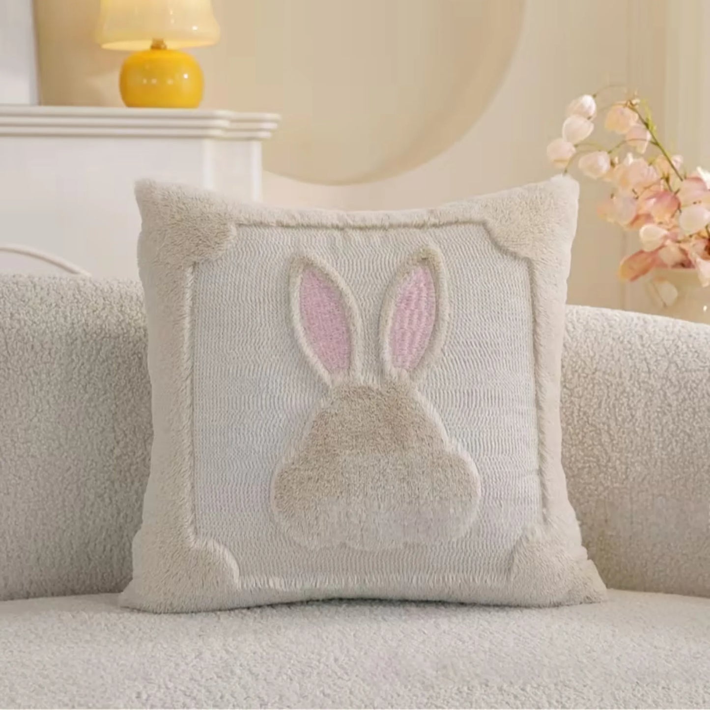 Mykt påskeputetrekk med kanin med rosa ører