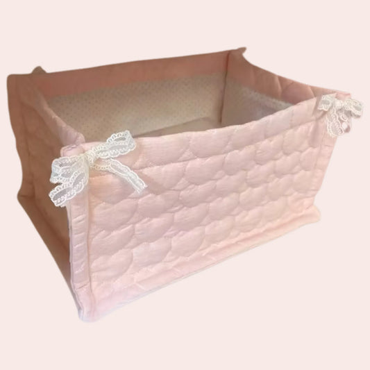 Oppbevaringskurv i stoff rosa hjerter 💕