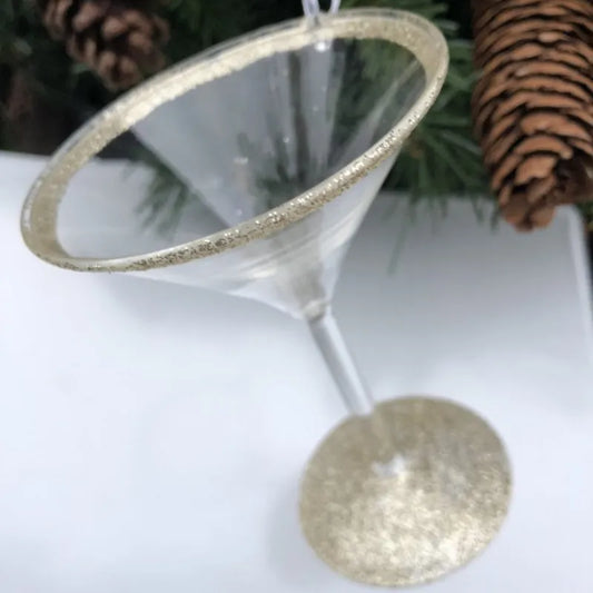 Juletrepynt champagneglass med gullglitter