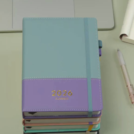 2026 Ukentlig og månedlig planlegger: Sort og beige