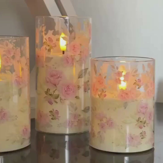 3-pakk LED-lys med rosa roser