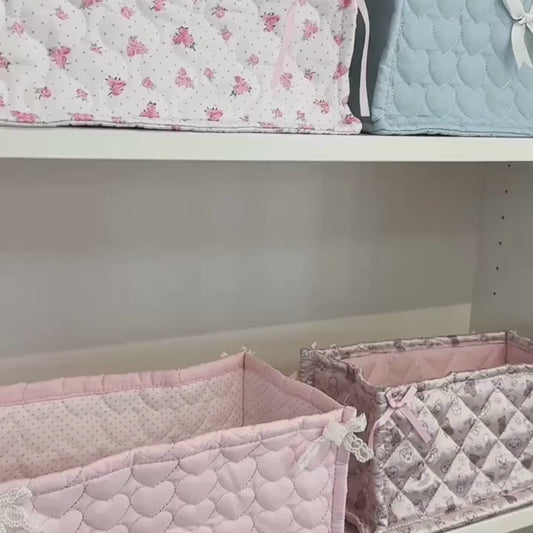 Oppbevaringskurv i stoff rosa hjerter 💕