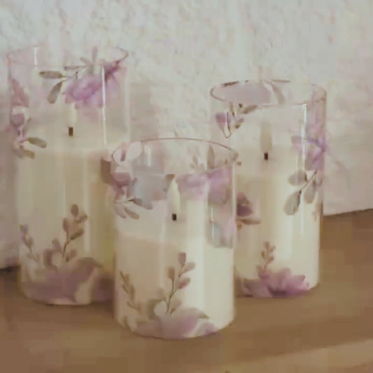 3-pakk LED-lys med lilla blomster