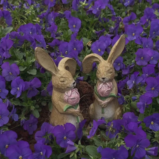 2 kaniner med rosa tulipaner